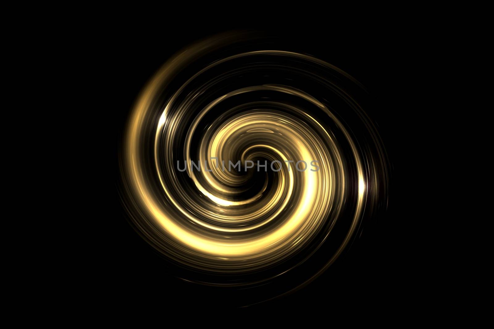 Abstract glowing gold vortex with light ring on black background