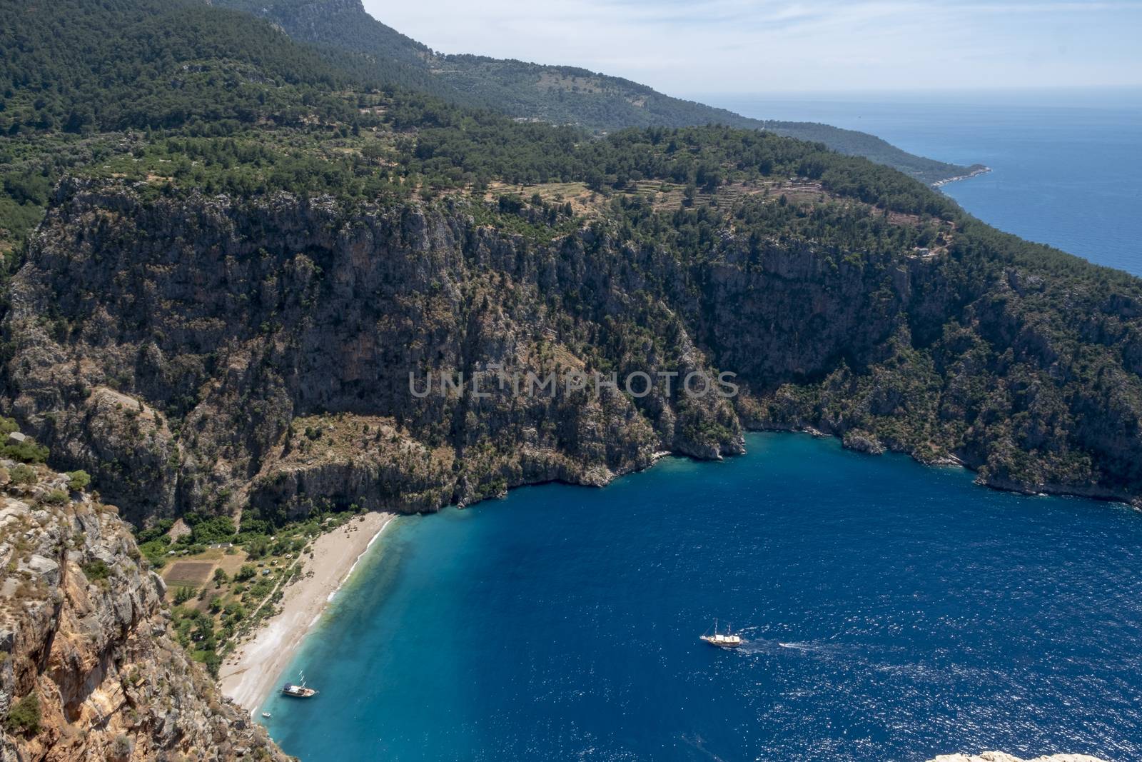 Kelebekler vadisi. Forest and beautiful sea in Mediterranean. butterfly Valley