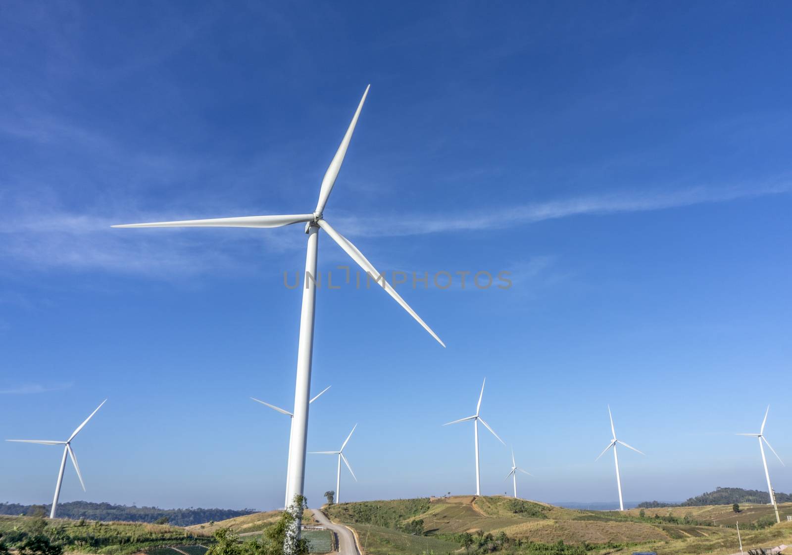 Wind turbines. Wind power generators. Alternative energy, reduce