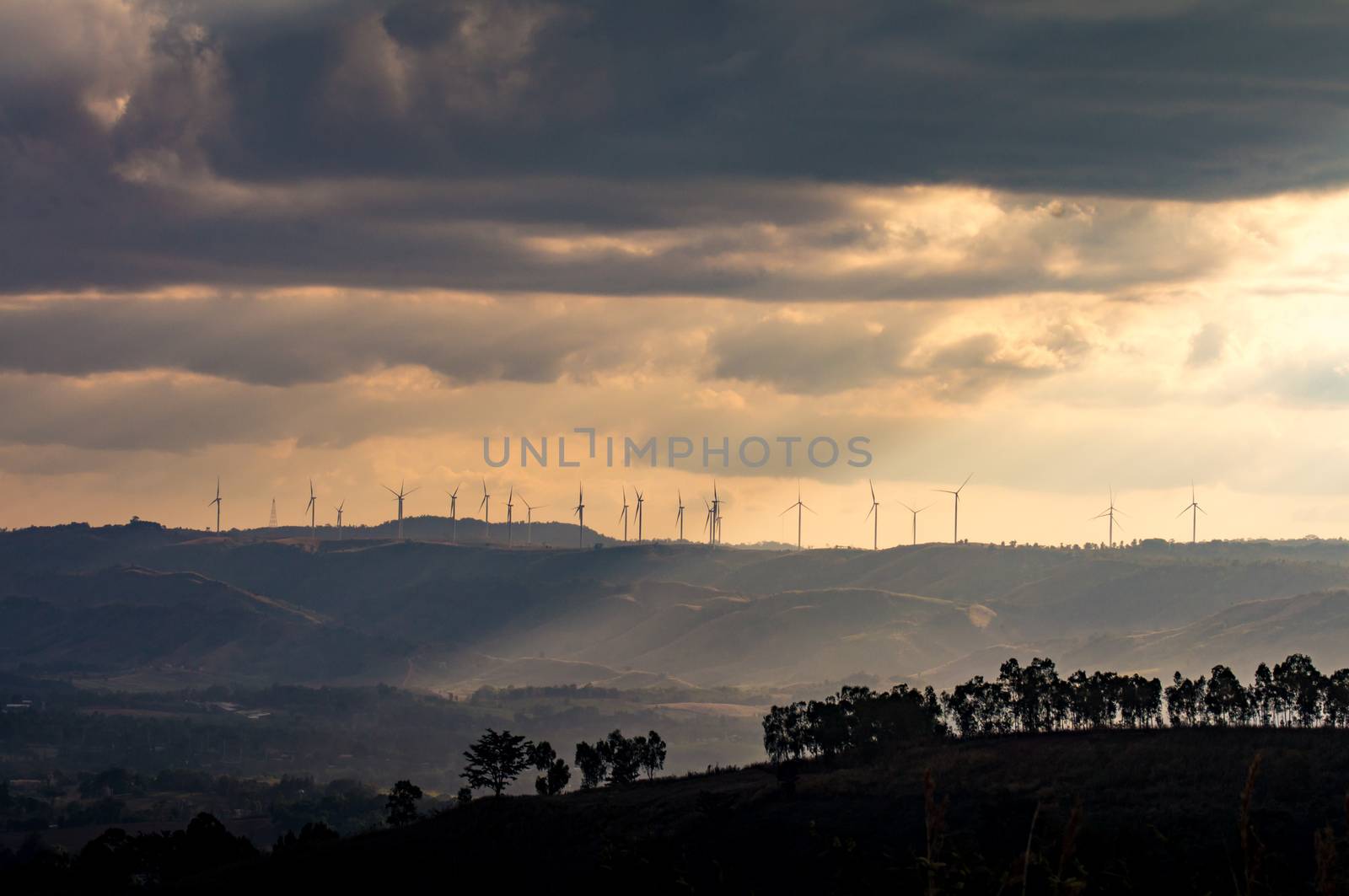 Wind turbines. Wind power generators. Alternative energy, reduce global warming. Reduce insufficient energy problems.