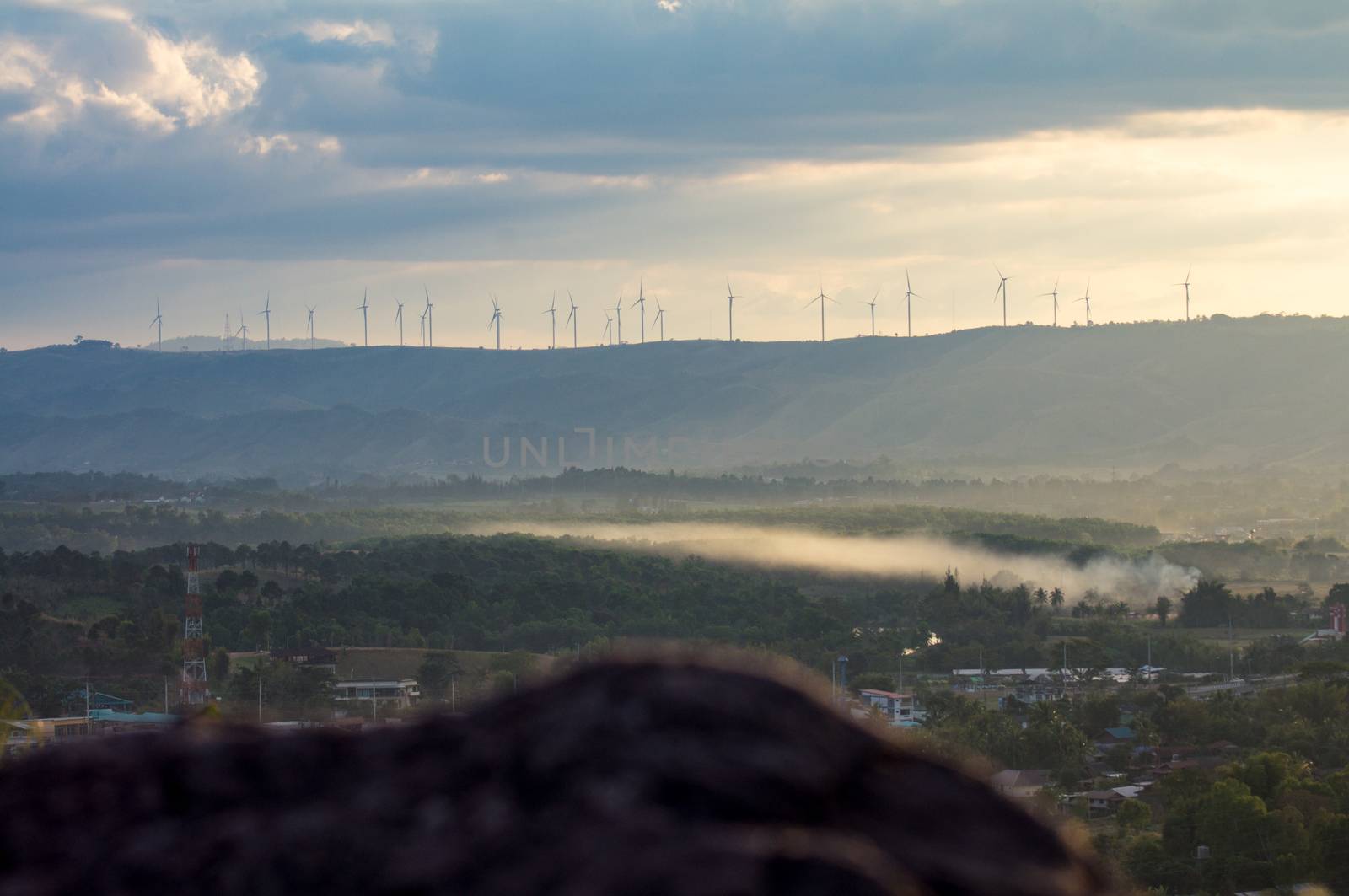 Wind turbines. Wind power generators. Alternative energy, reduce global warming. Reduce insufficient energy problems.