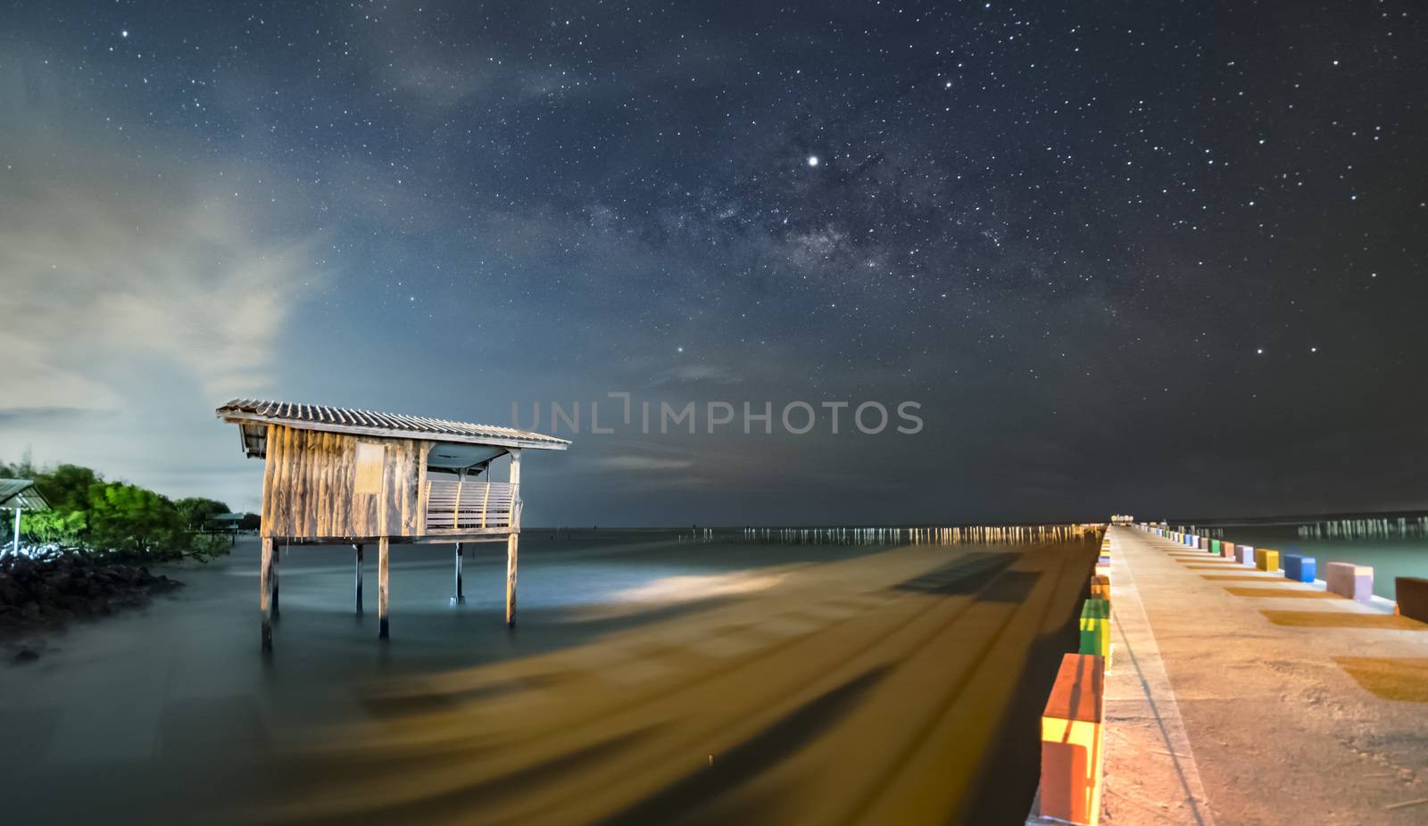 Old wooden house, no longer living in the sea, no way up the house Taken with the Milky Way as the back ground	

