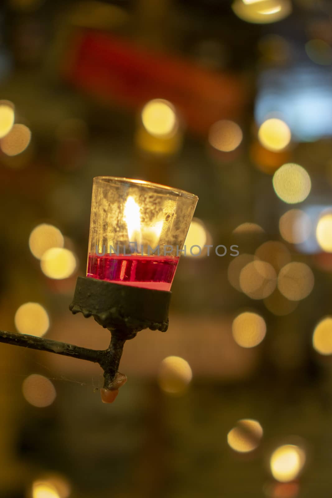 Red candles in clear glass. Candles in glass. Candles decorate in house.	