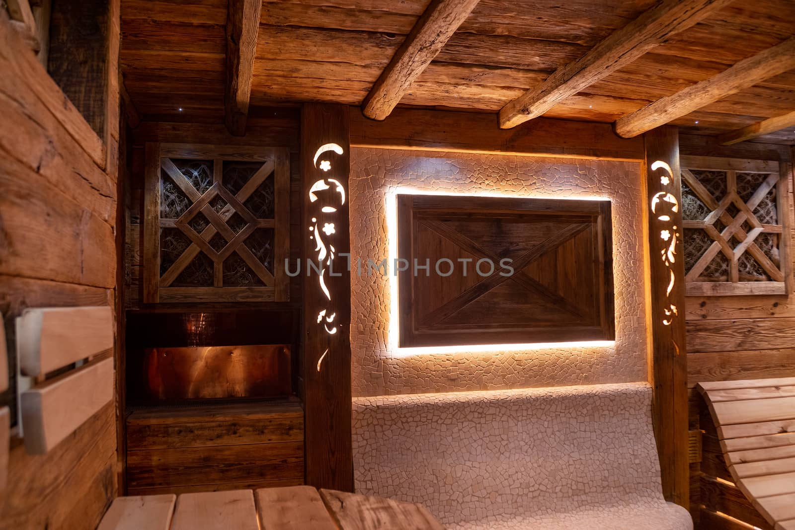 Handmade bath in the spa complex. The bath is trimmed with plank by alexsdriver