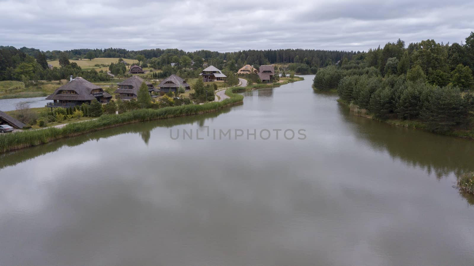 Amatciems lake Aerial drone top view Latvia by desant7474