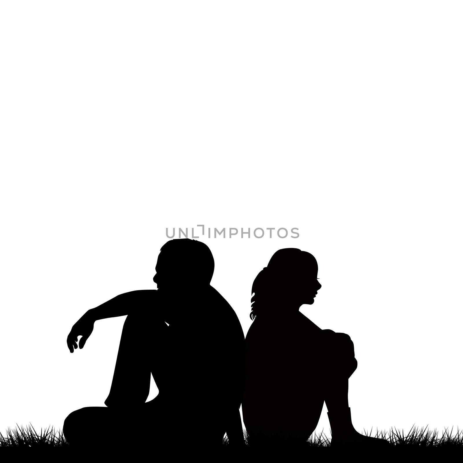 Silhouettes of sad couple sitting back to back by hibrida13