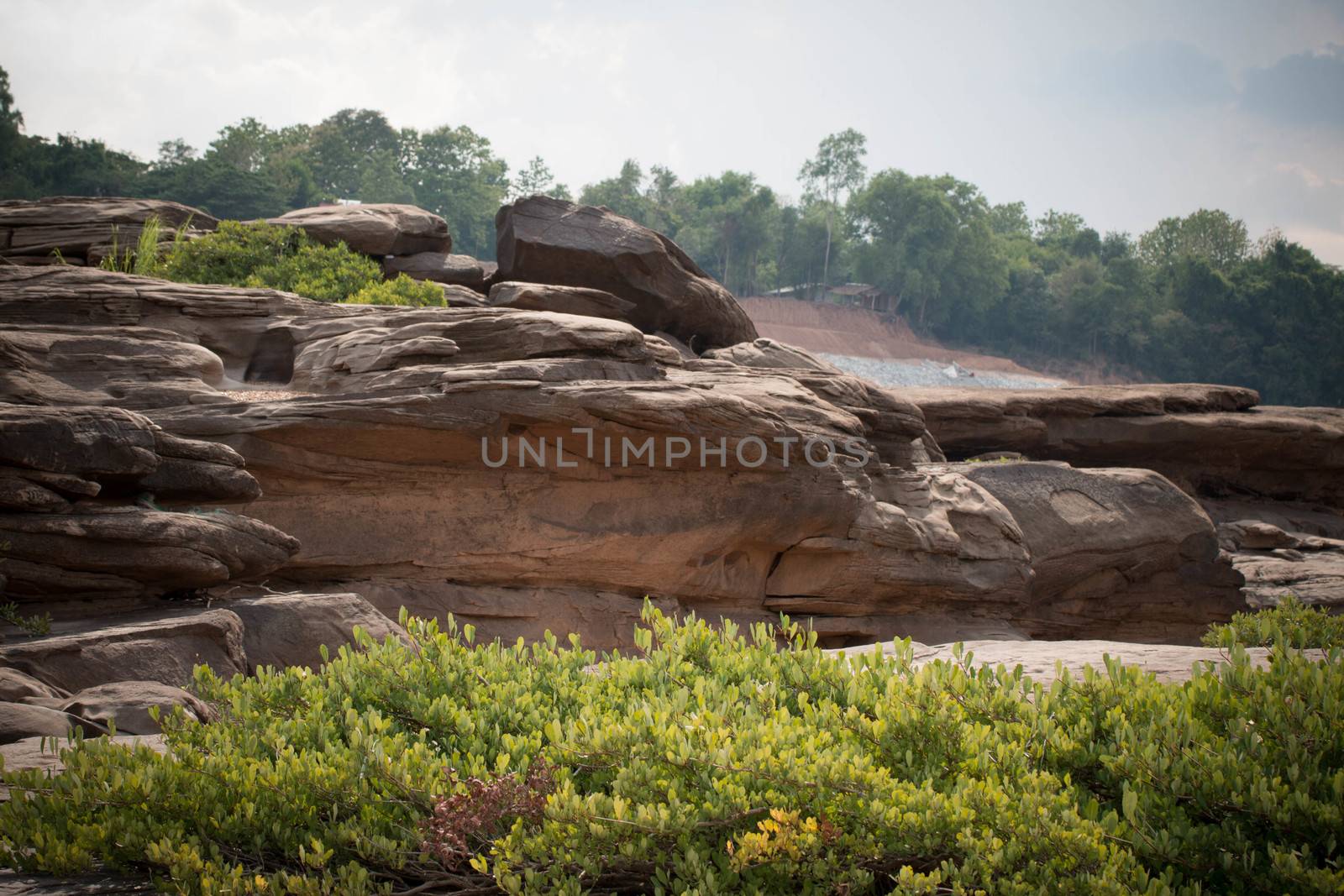 Beautiful amazing of rocks, Natural of rock canyon in mekhong river , Hat Chom Dao, Ubon Ratchathani province, North east Thailand