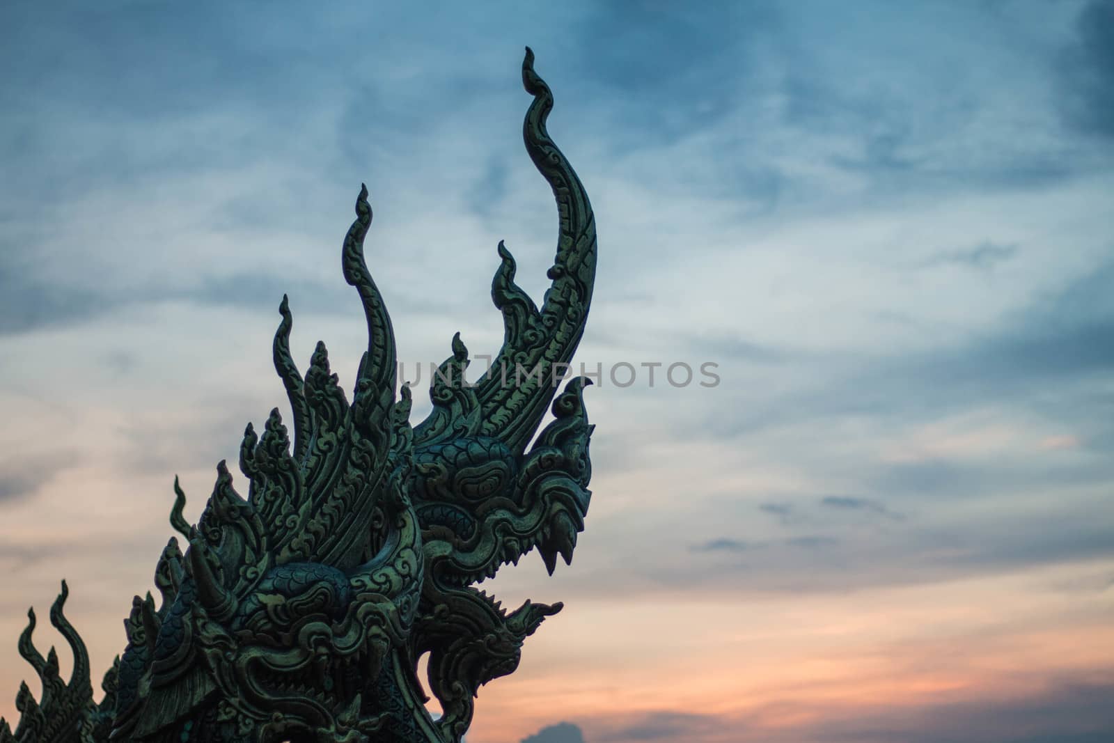 beautiful naga statue or King of nagas Serpent animal in Buddhist legend by N_u_T