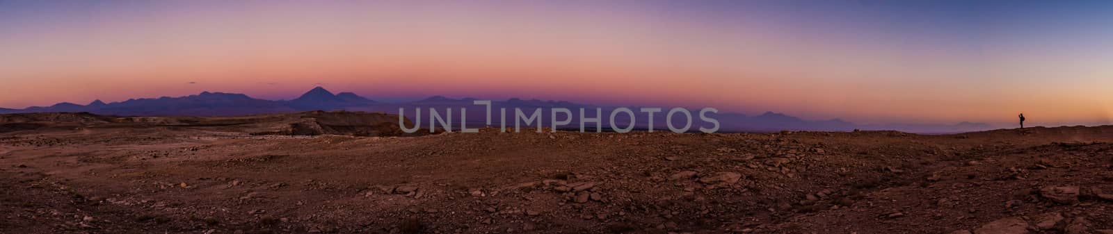 Beautiful purple and orange tones  can be seen in the Atacama desert sunset, in Chile