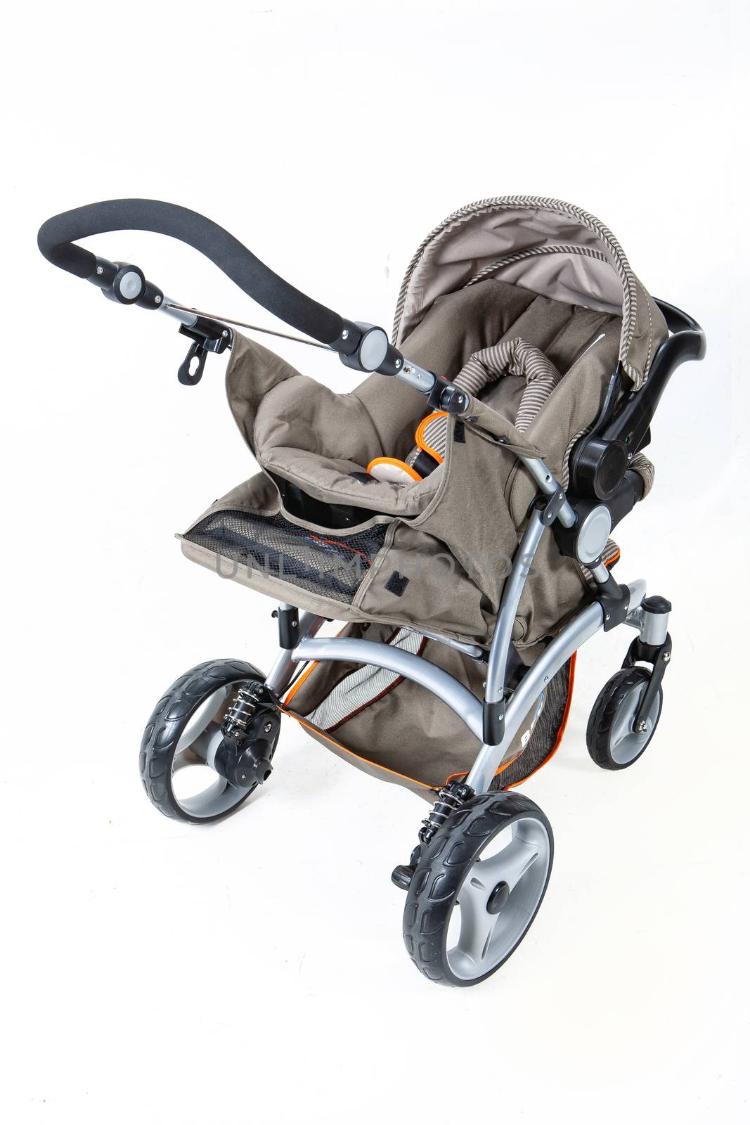 Baby carriage on an isolated studio background