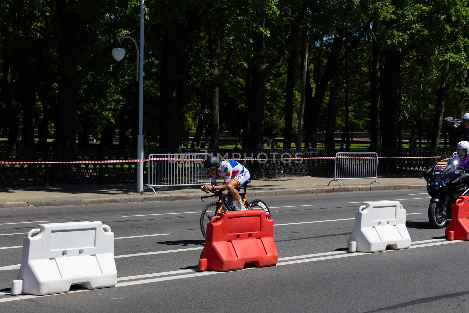 MINSK, BELARUS - JUNE 25, 2019: Cyclist from Moldova participates in Men Split Start Individual Race at the 2nd European Games event June 25, 2019 in Minsk, Belarus