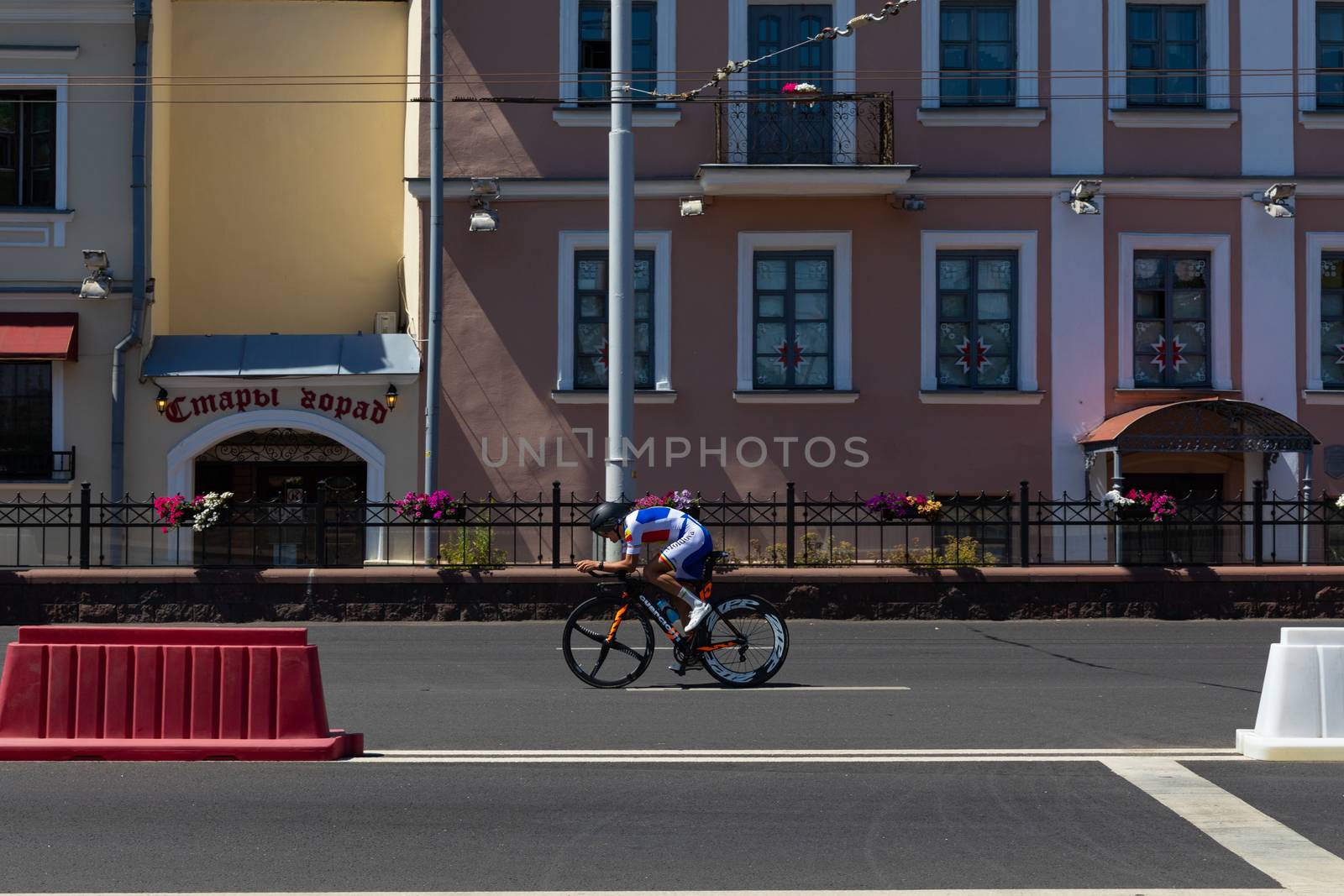 MINSK, BELARUS - JUNE 25, 2019: Cyclist from Moldova participates in Men Split Start Individual Race at the 2nd European Games event June 25, 2019 in Minsk, Belarus