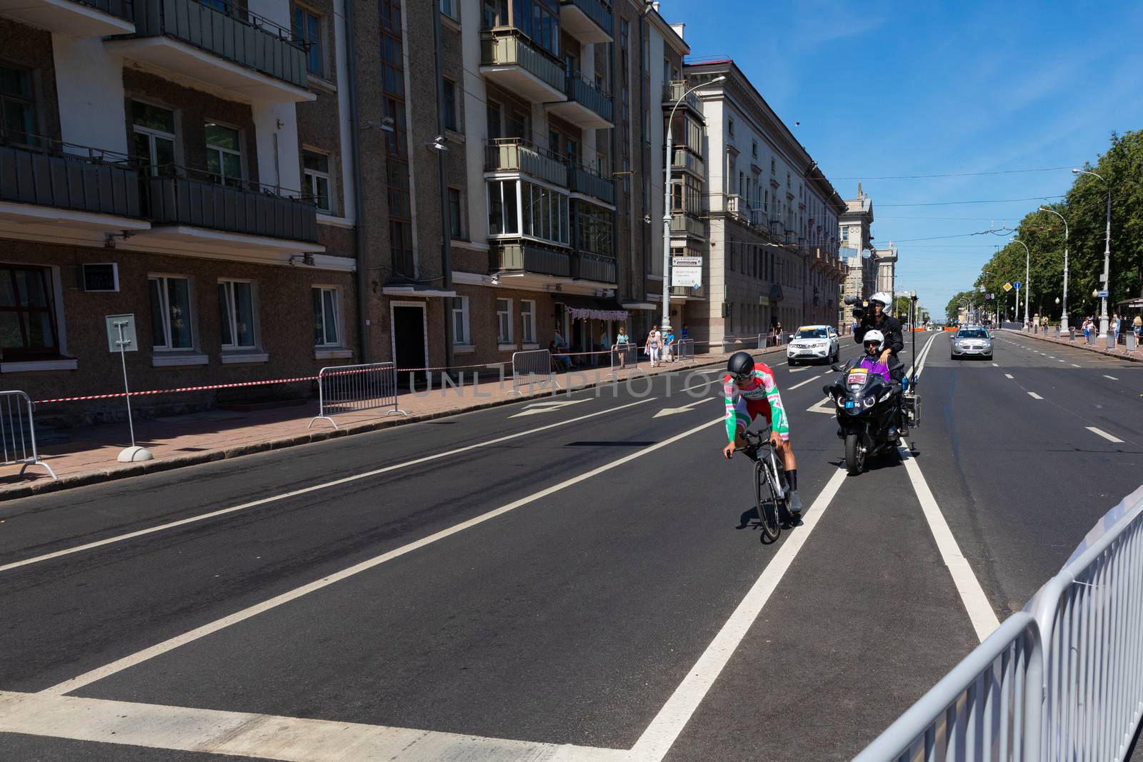 MINSK, BELARUS - JUNE 25, 2019: Cyclist from Hungary Pelikan participates in Men Split Start Individual Race at the 2nd European Games event June 25, 2019 in Minsk, Belarus