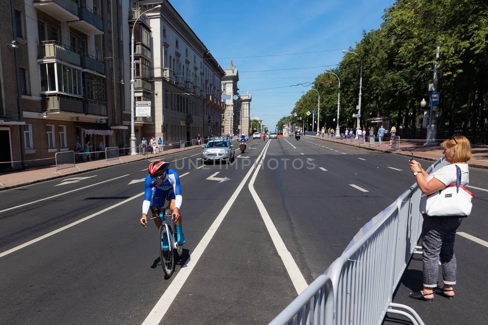 MINSK, BELARUS - JUNE 25, 2019: Cyclist from Israel Einhorn participates in Men Split Start Individual Race at the 2nd European Games event June 25, 2019 in Minsk, Belarus