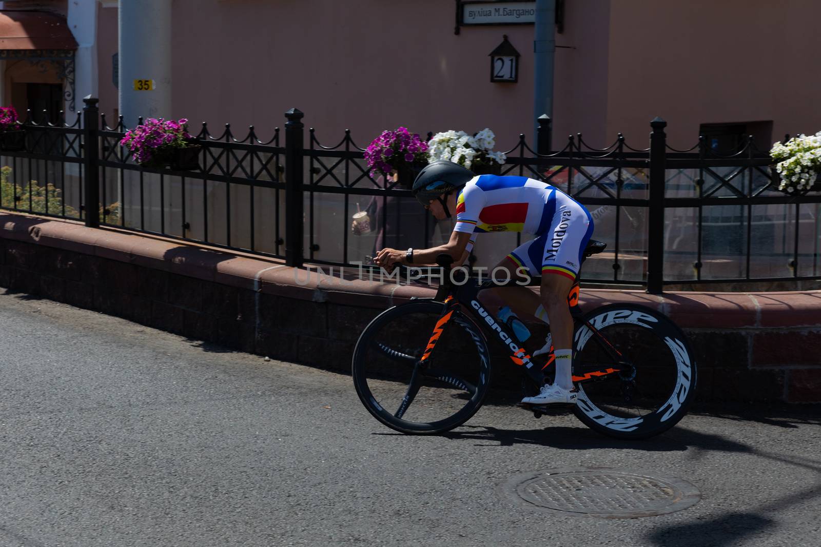 MINSK, BELARUS - JUNE 25, 2019: Cyclist from Moldova Asadov participates in Men Split Start Individual Race at the 2nd European Games event June 25, 2019 in Minsk, Belarus