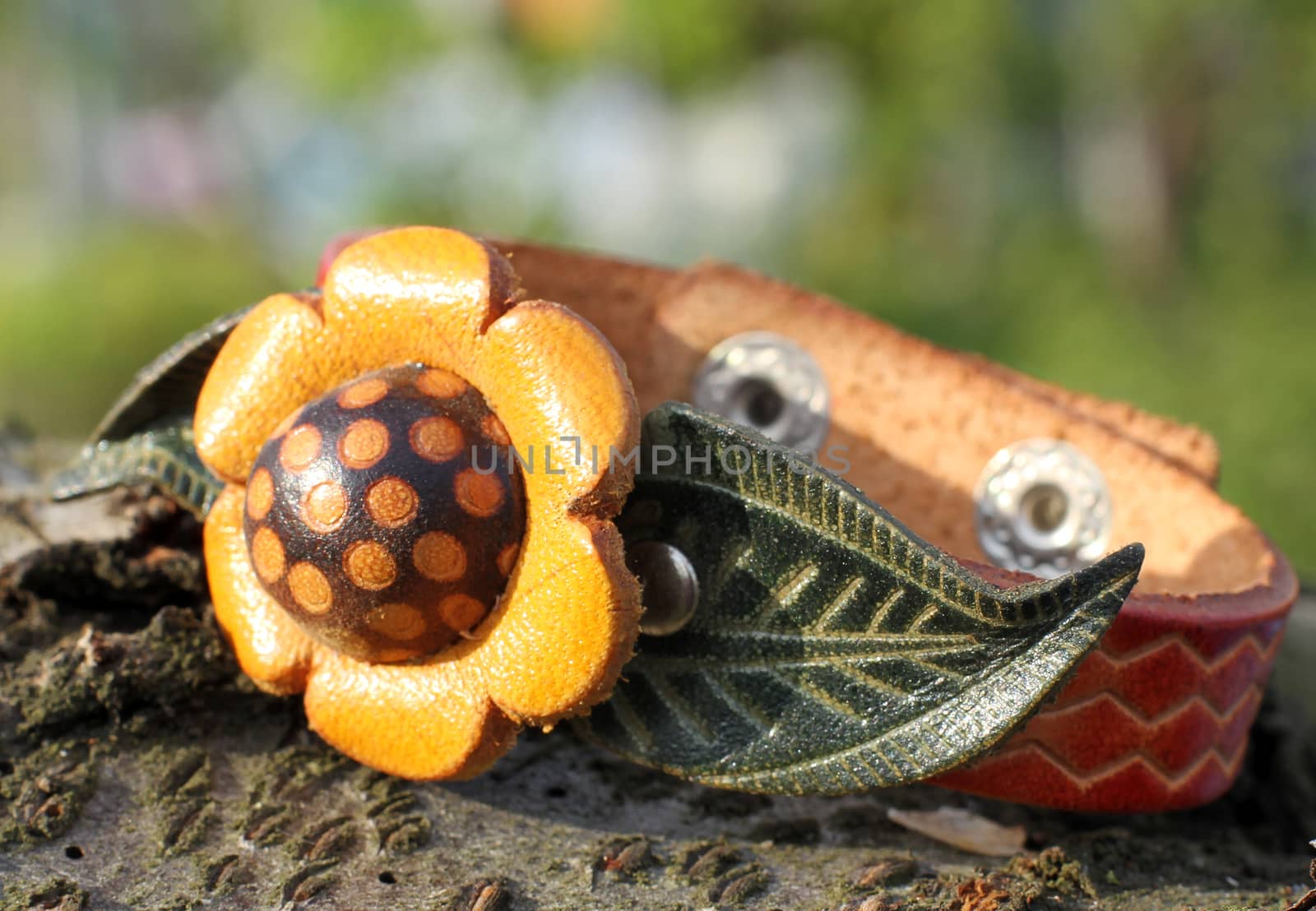 eco leather bracelet with a flower eco style hand made
