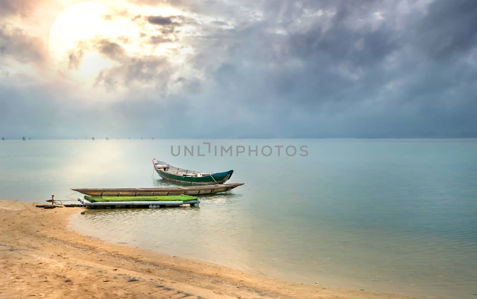 boat and sea with rain coluds  , beautiful nature