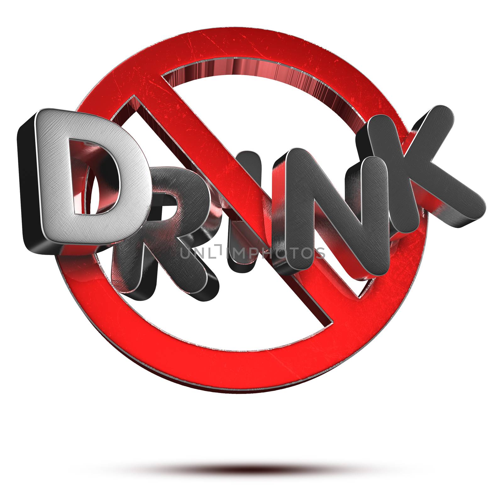 Drink text 3d rendering on white background.(with Clipping Path).