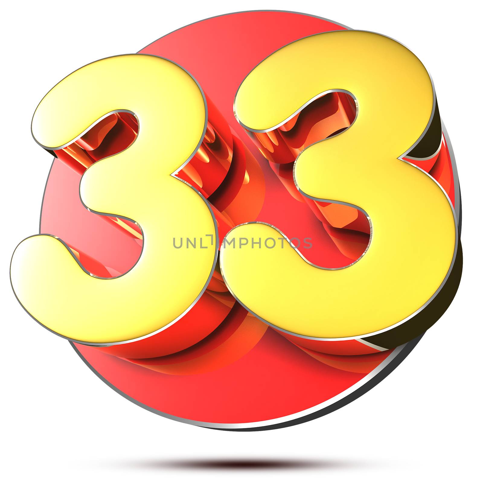 33 numbers 3d rendering on white background.(with Clipping Path).