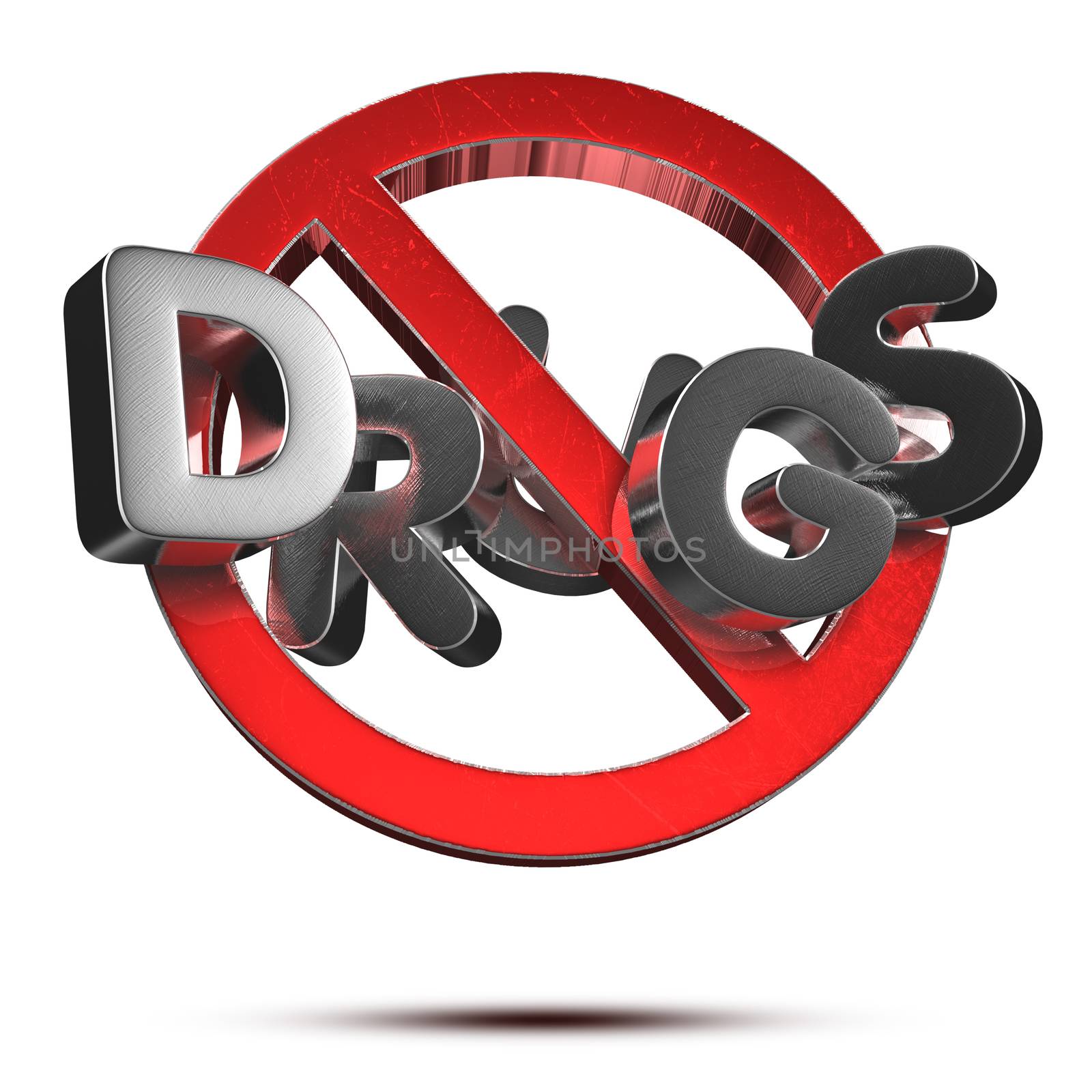 Drugs text 3d rendering on white background.(with Clipping Path).