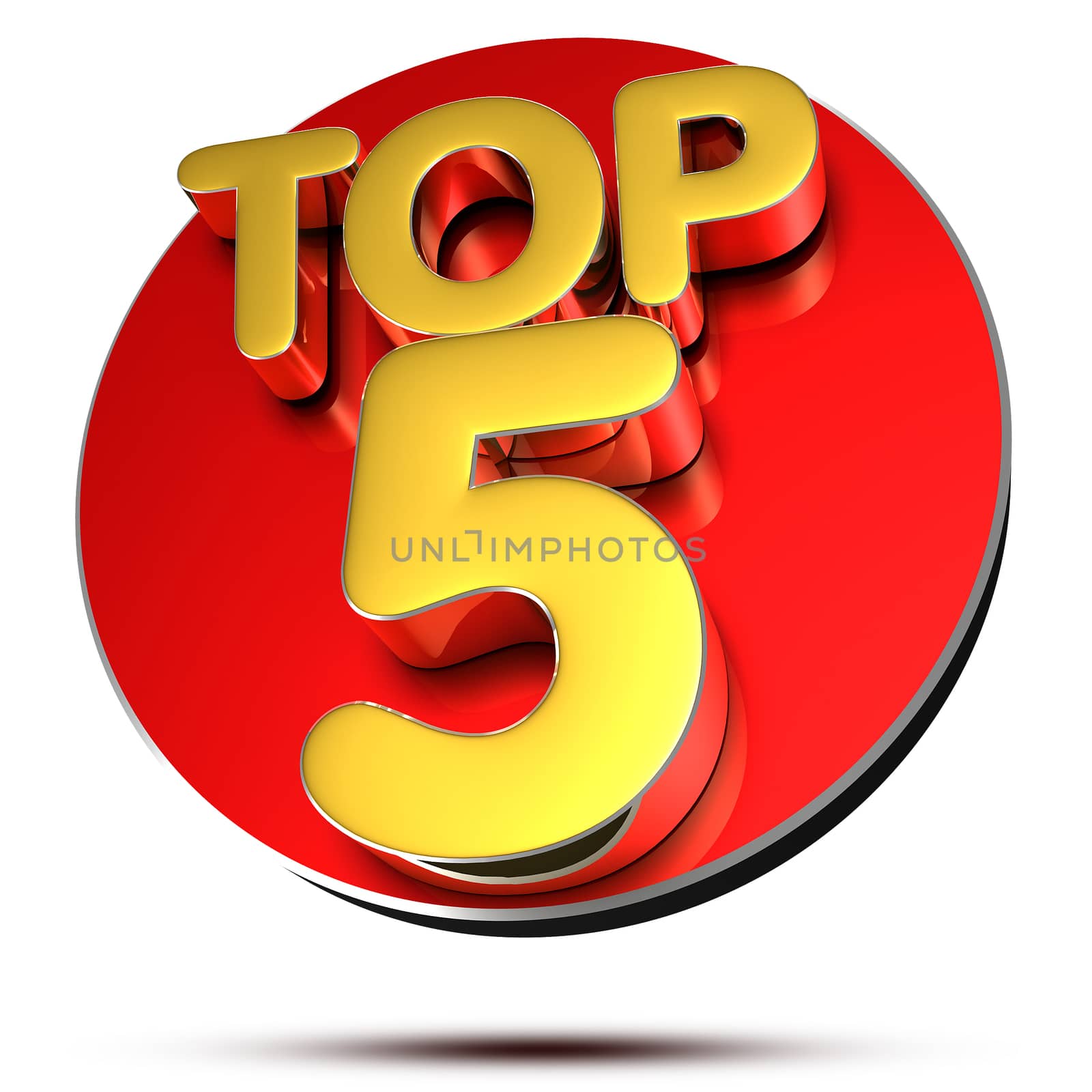 Top 5 3d rendering on white background.(with Clipping Path).