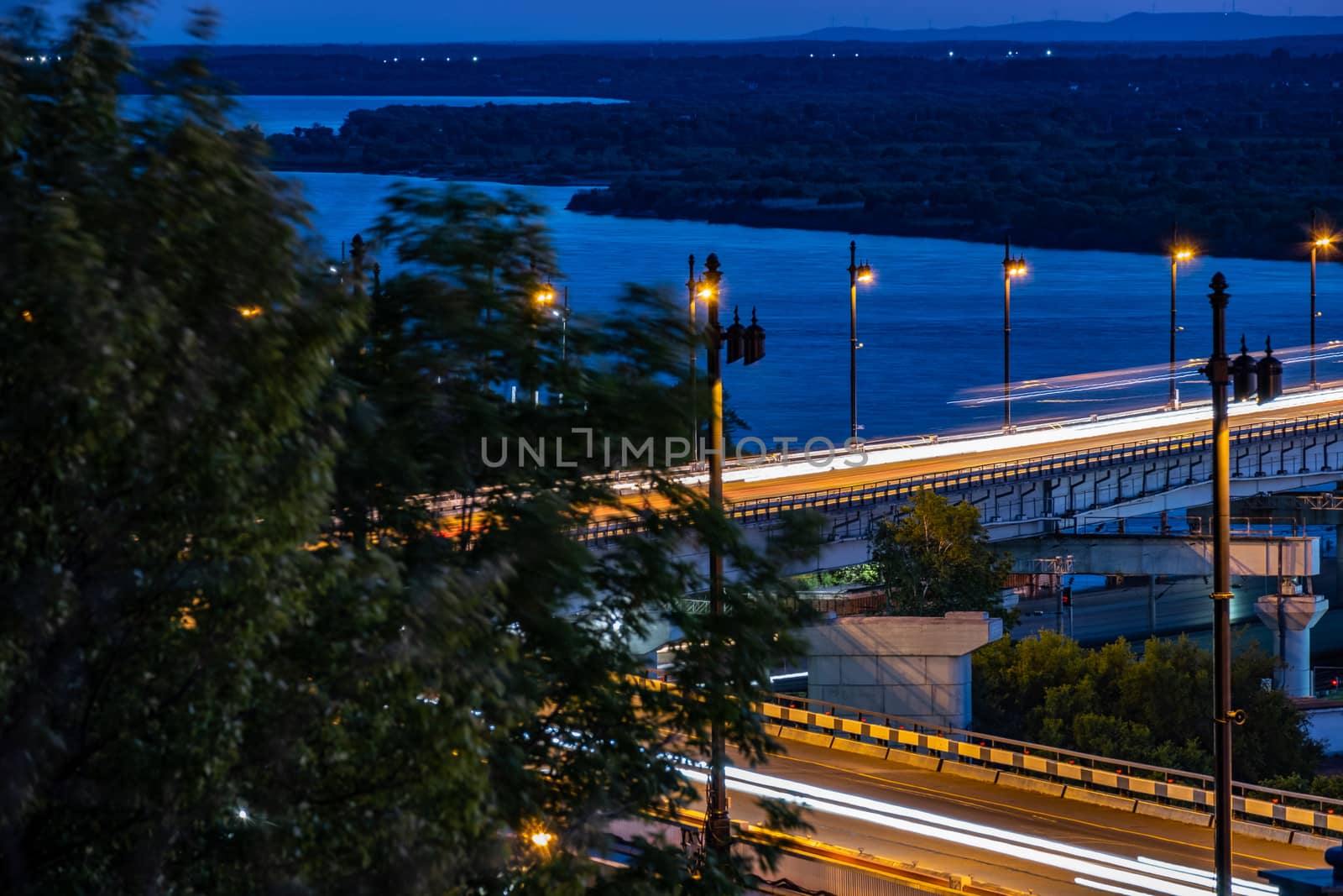 Bridge over the Amur river in Khabarovsk, Russia. Night photography. by rdv27