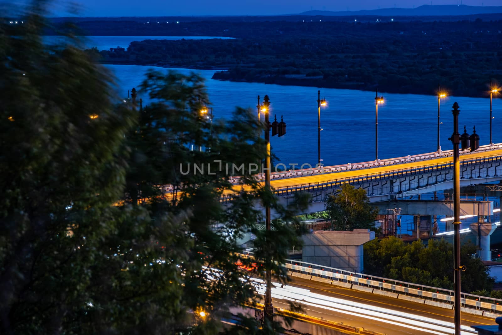 Bridge over the Amur river in Khabarovsk, Russia. Night photography. by rdv27