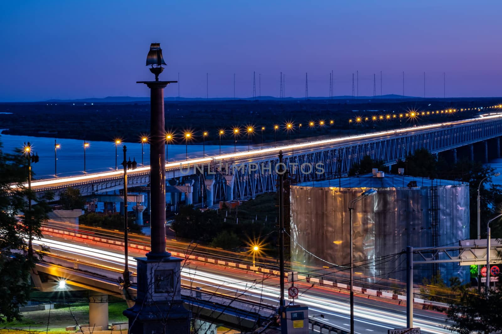 Bridge over the Amur river in Khabarovsk, Russia. Night photography. by rdv27