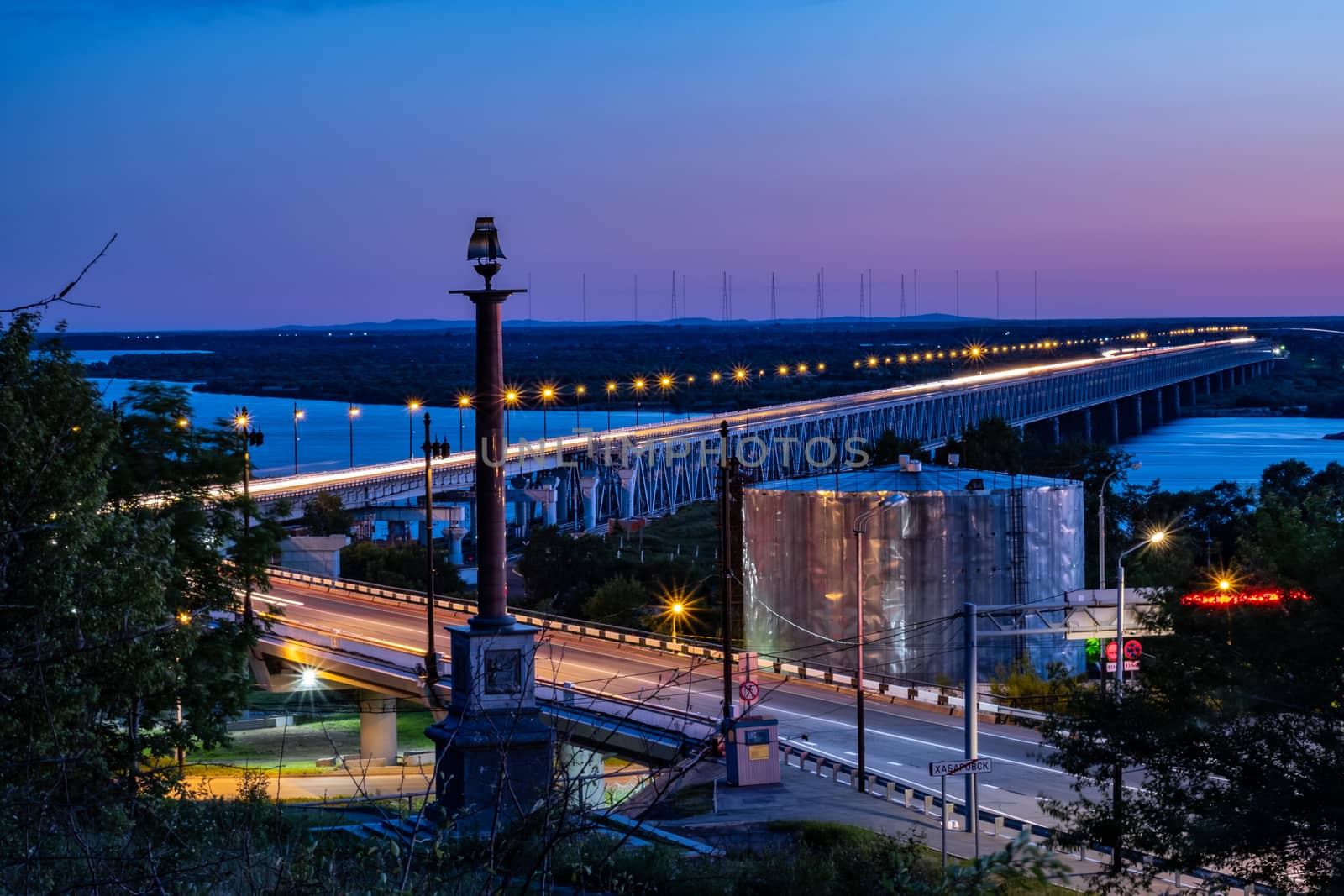 Bridge over the Amur river in Khabarovsk, Russia. Night photography. by rdv27