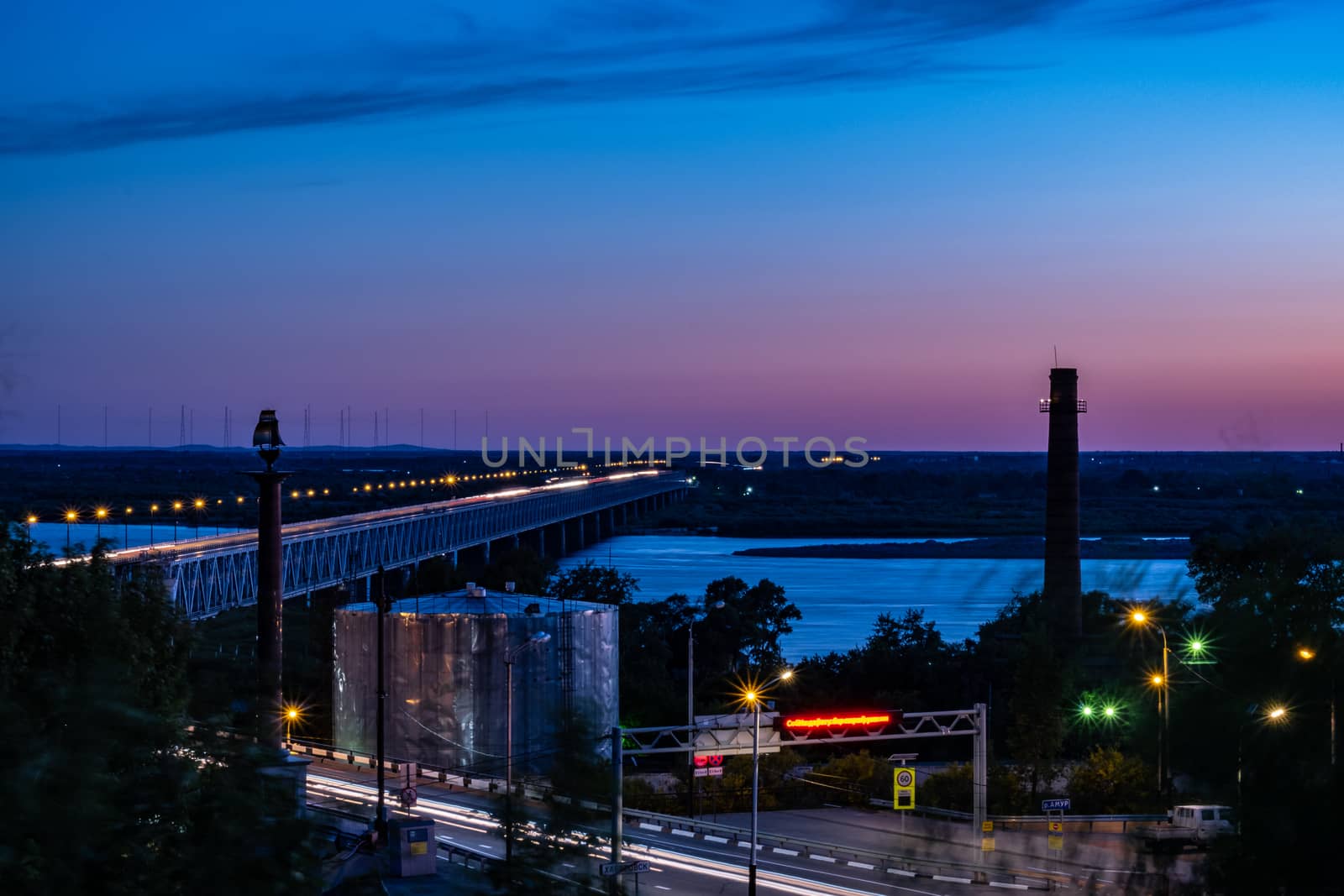 Bridge over the Amur river in Khabarovsk, Russia. Night photography. by rdv27