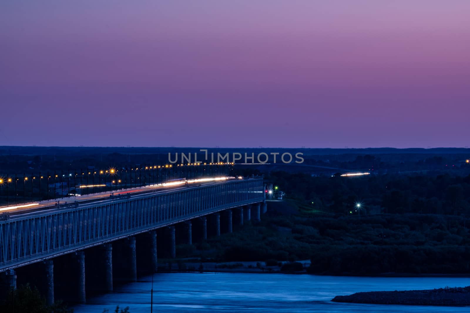 Bridge over the Amur river in Khabarovsk, Russia. Night photography. by rdv27