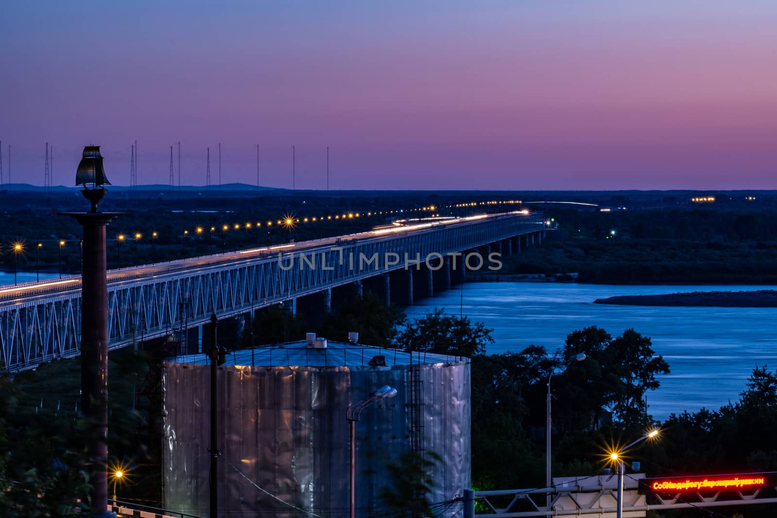 Bridge over the Amur river in Khabarovsk, Russia. Night photography. by rdv27