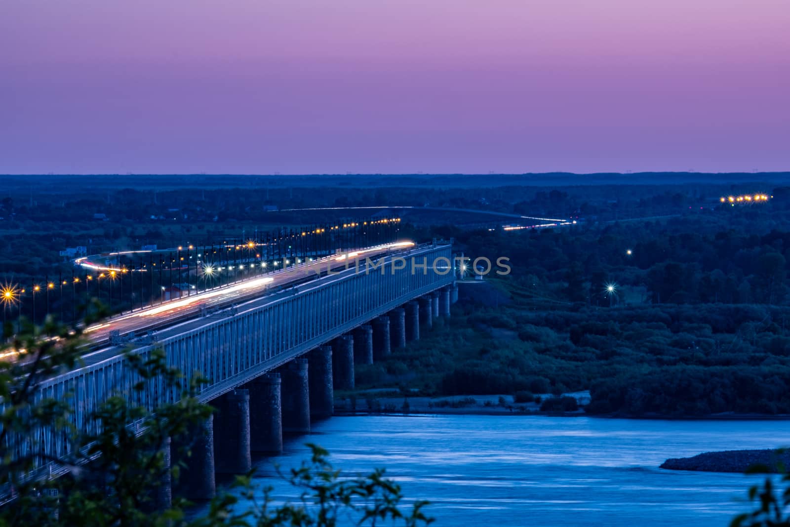 Bridge over the Amur river in Khabarovsk, Russia. Night photography. by rdv27