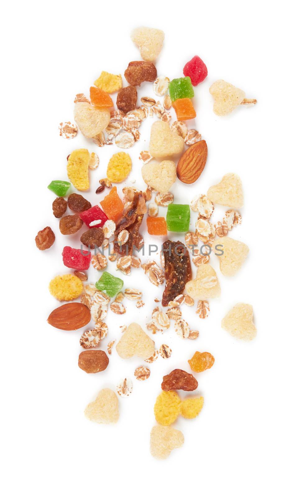 Pile of muesli isolated on white background