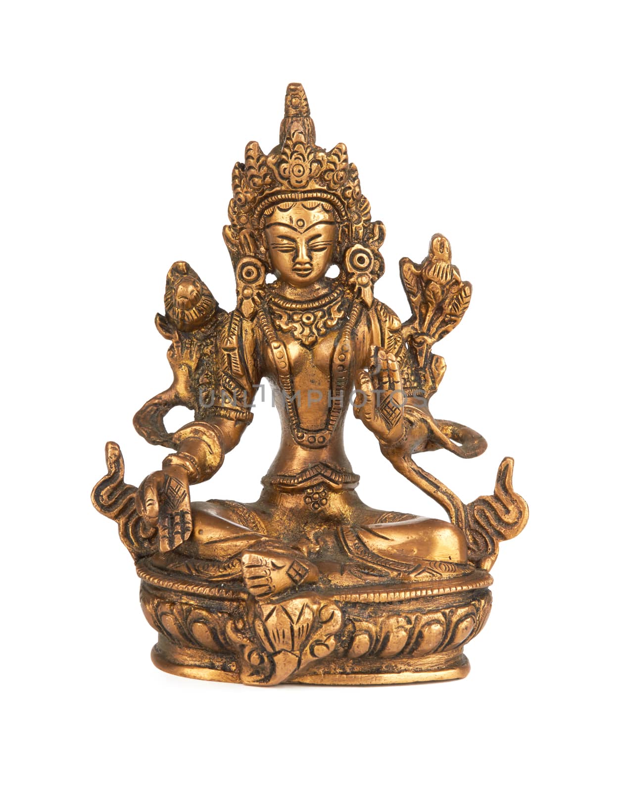 Statue of Green Tara on a white background