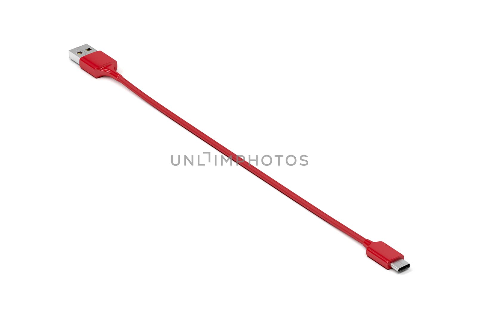 Red usb-c to usb-a cable on white background 