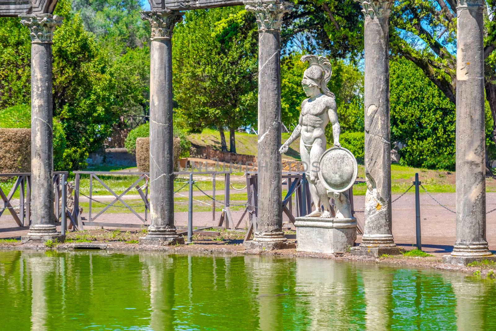 Tivoli - Villa Adriana Canopo - Lazio - Italy statue of roman hero god with helmet and shield by LucaLorenzelli