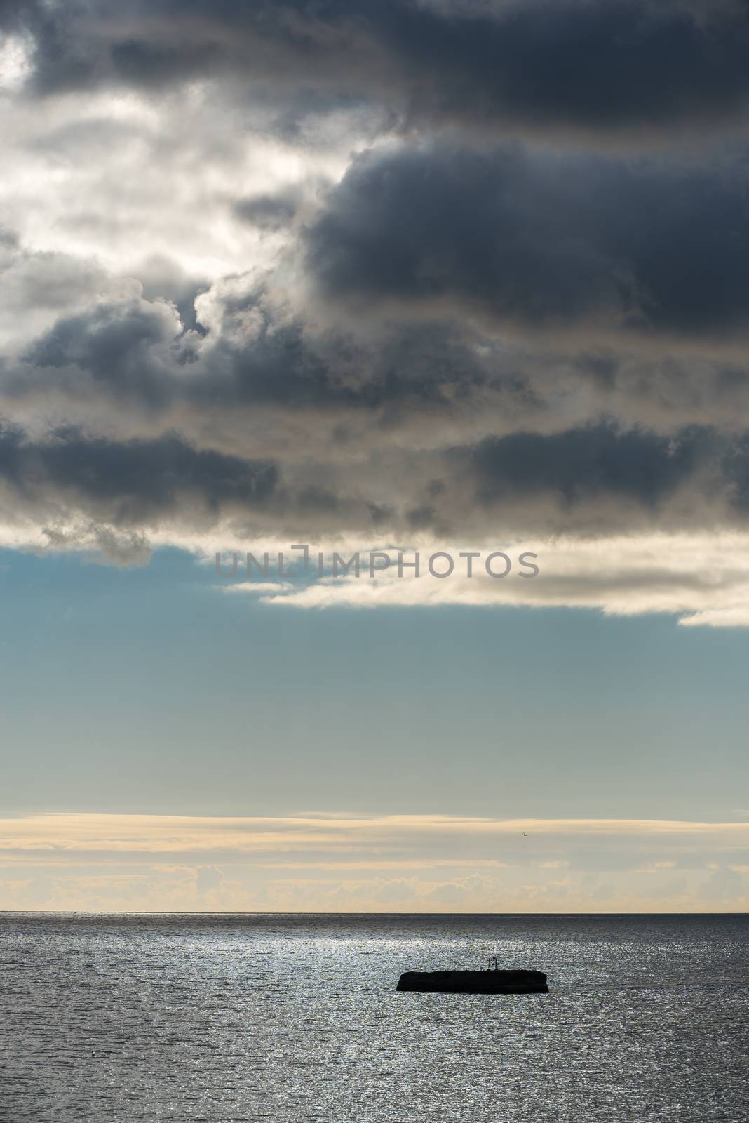 Heavy dark clouds over the winter sea in Odessa, Ukraine