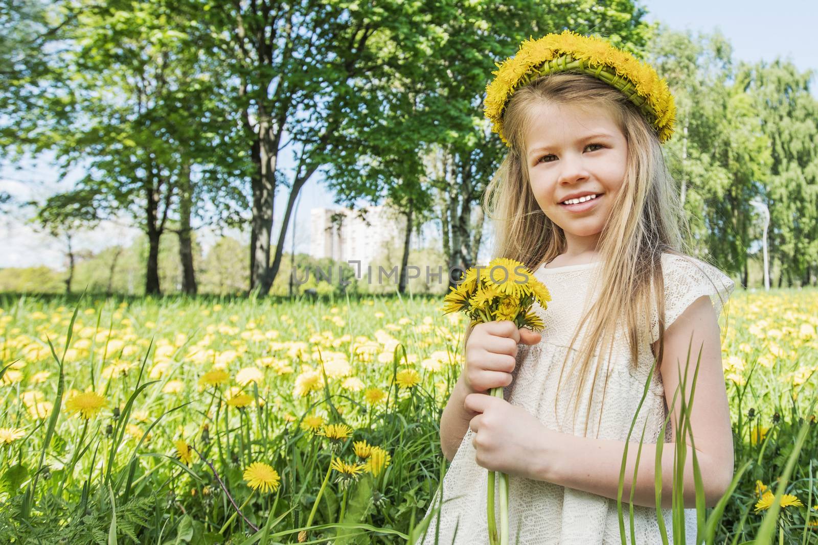 Girl with floral head wreath and bunch by Yellowj