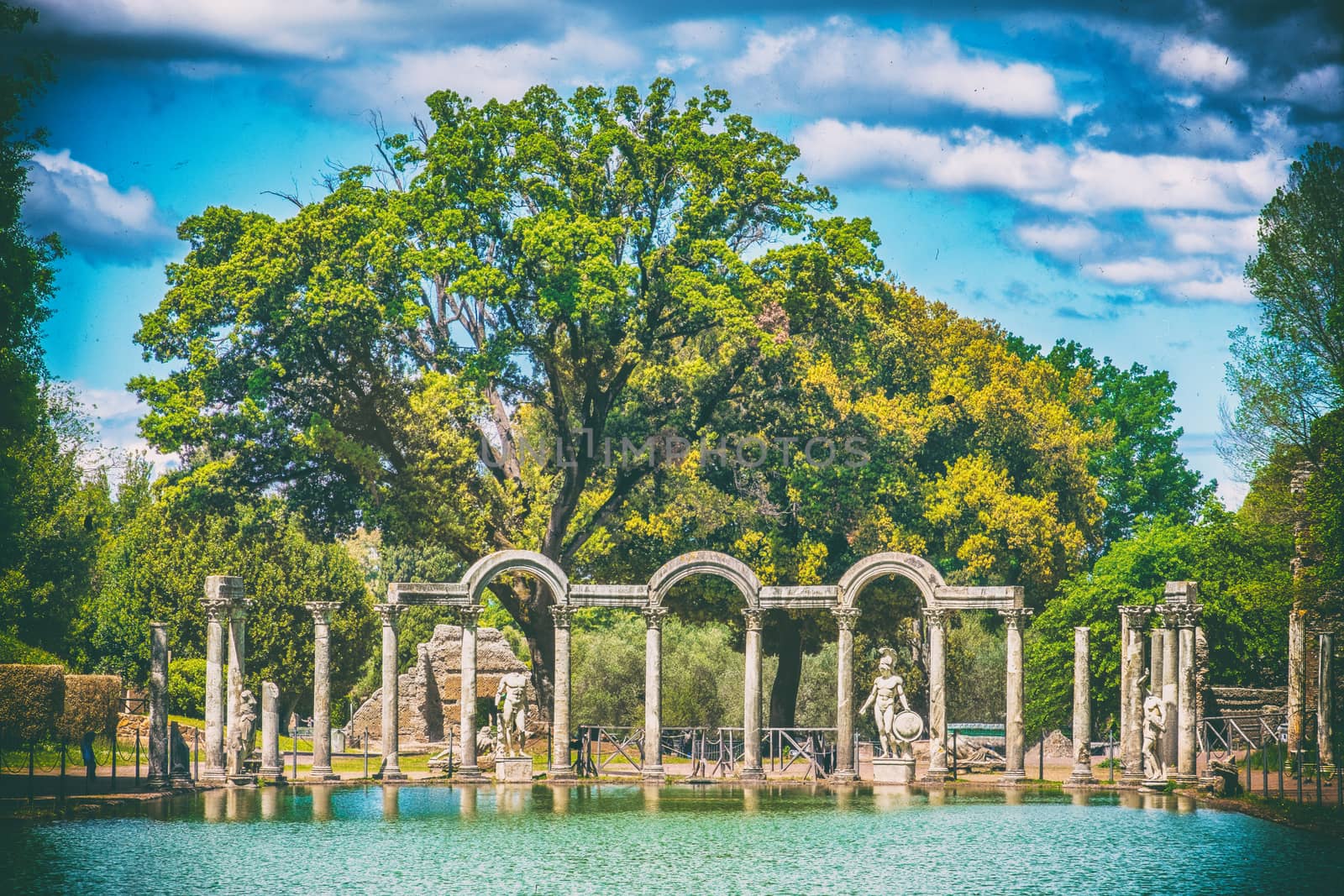 old fashioned film photographic shoot of Villa Adriana or Hadrians Villa in the Canopus area in Tivoli - Rome - Italy .