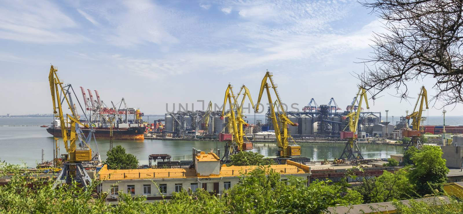 Odessa, Ukraine - 06.14.2019. anoramic view of cargo port and container terminal in Odessa, Ukraine