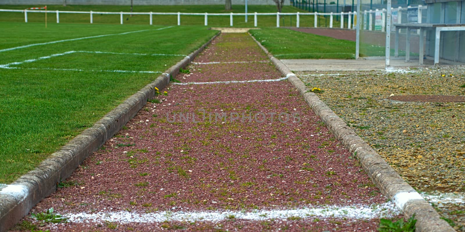 Long jump path on a stadium, front view