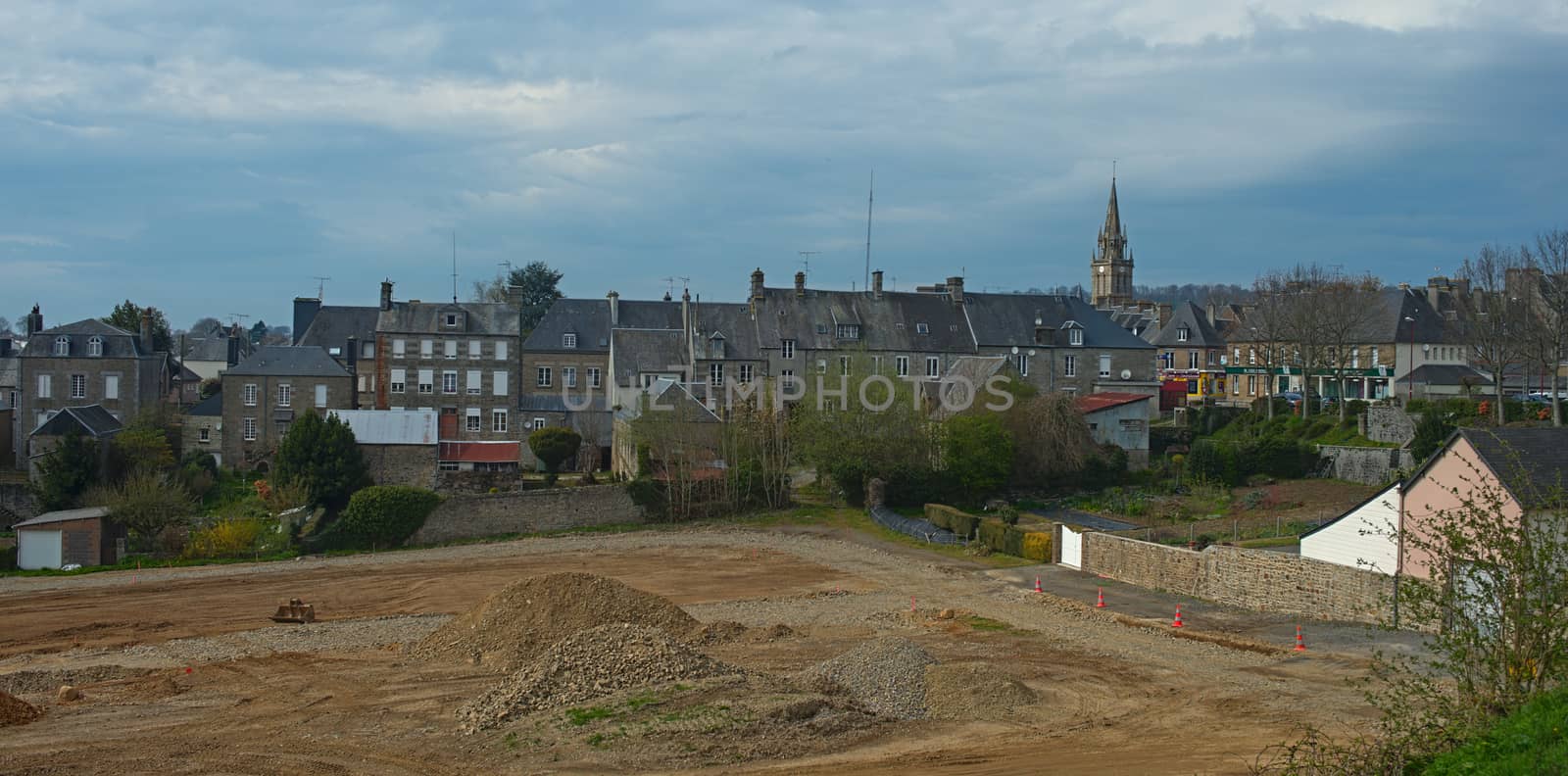 View from hill on small town Surdeval in Normandy France