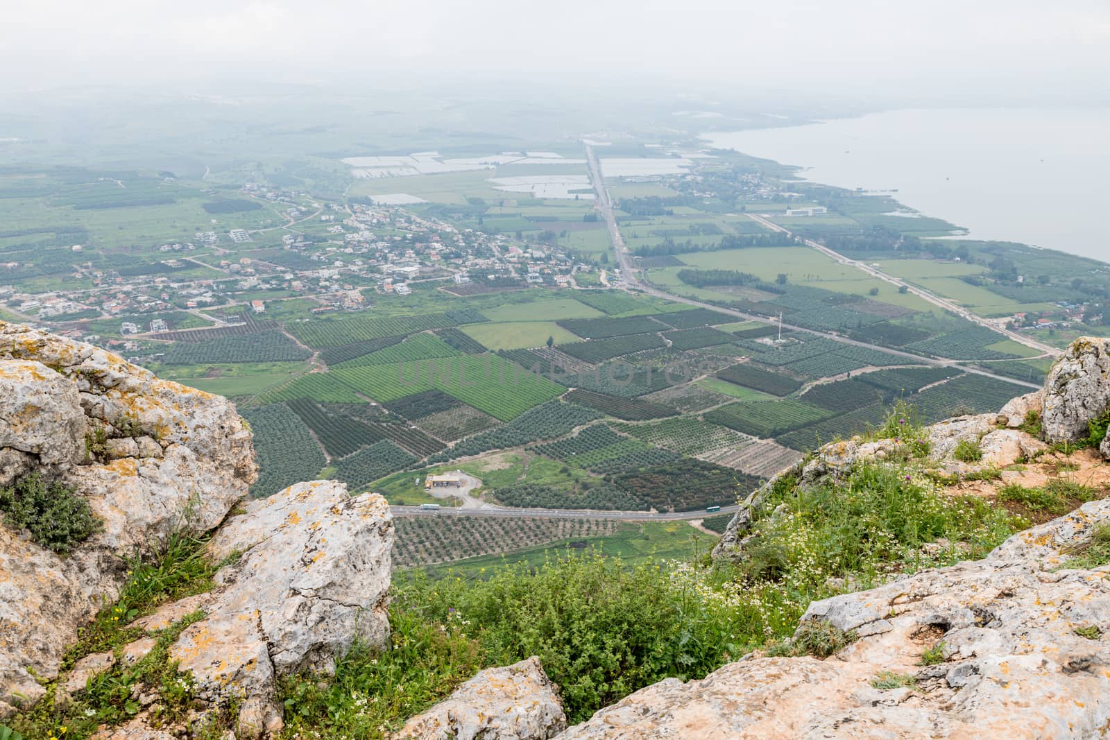 landscape of Arbel Cliff (Ancient Cave Fortress). National park. Low Galilee, Tiberius lake. Israel