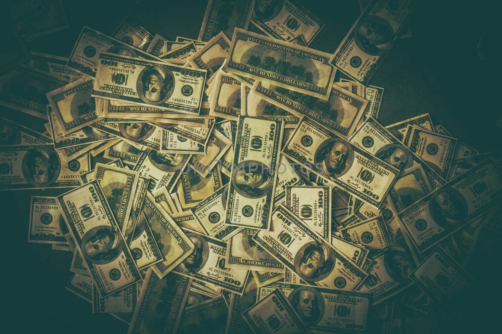 Dirty Money Concept Photo. Pile of American Dollars Cash Money on the Ground.