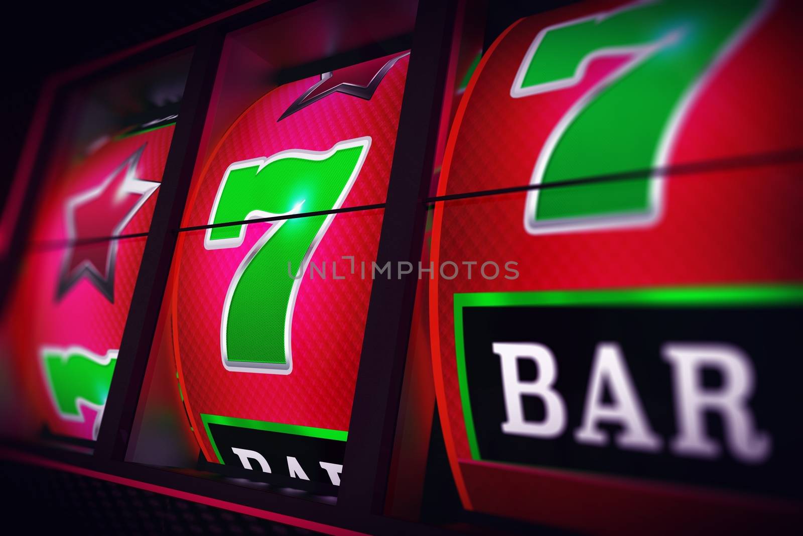 Lucky Slot Jackpot Spin 3D One Handed Bandit Casino Game Render Illustration.