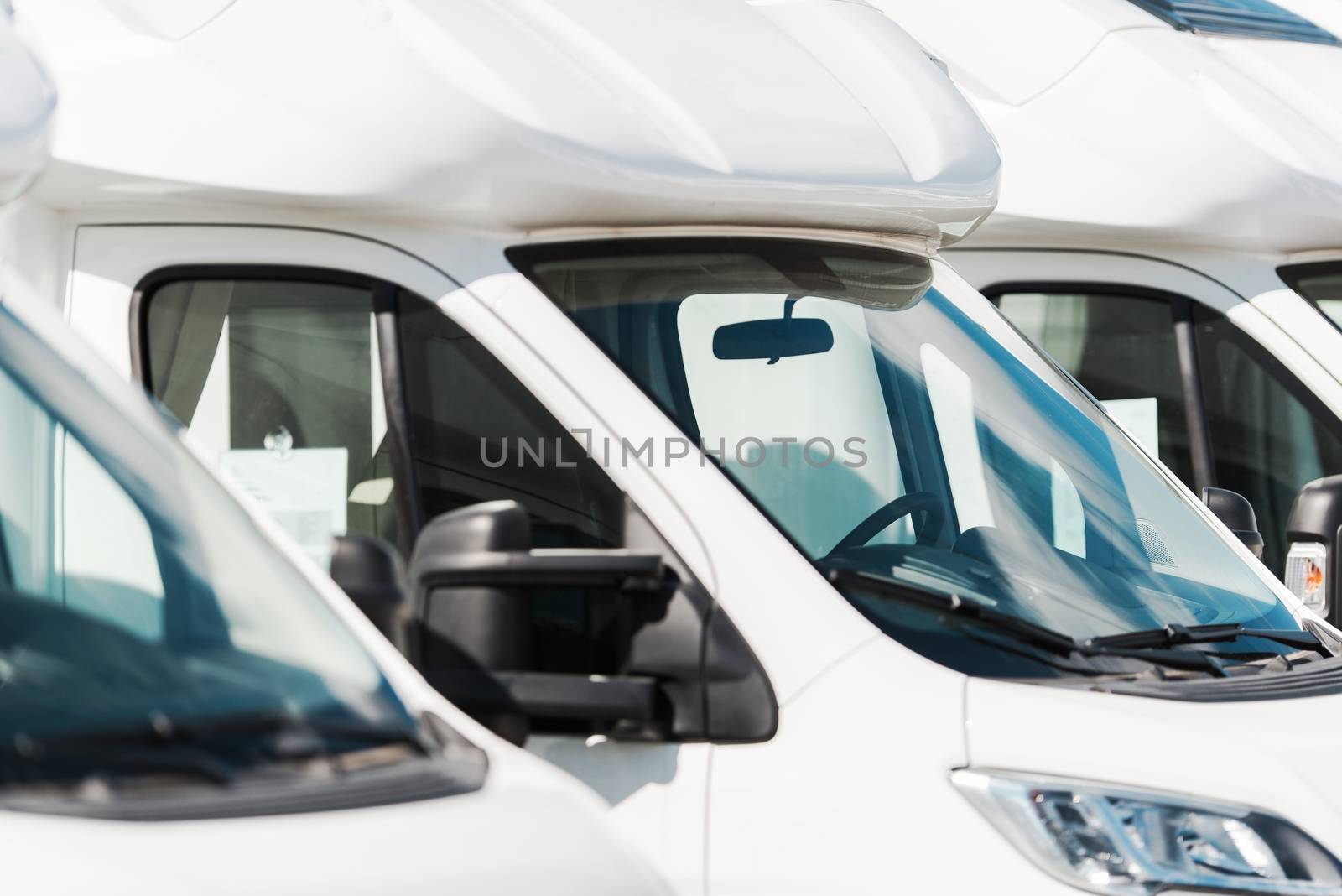 Camper Vans in Stock. Motor Coaches RV Dealer Theme. Travel Industry.