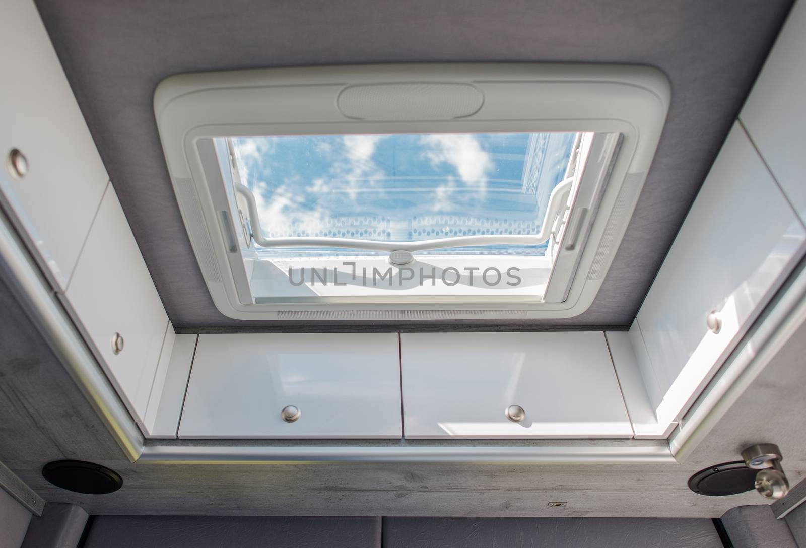 Camper Van Clear Glassy Roof Vent. Air Circulation in the Motor Home.