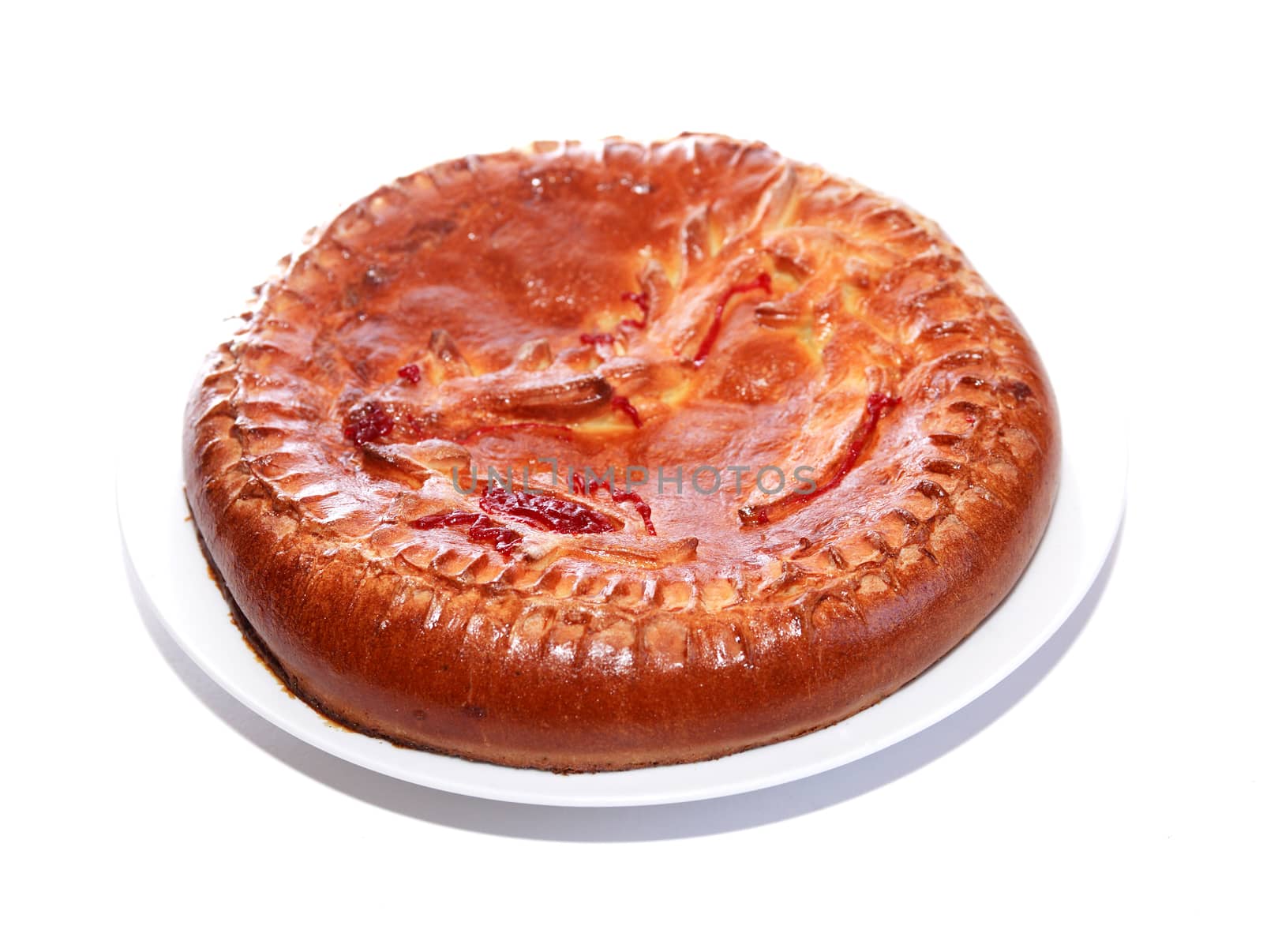 Freshness delicious sweet pie on plate against white background