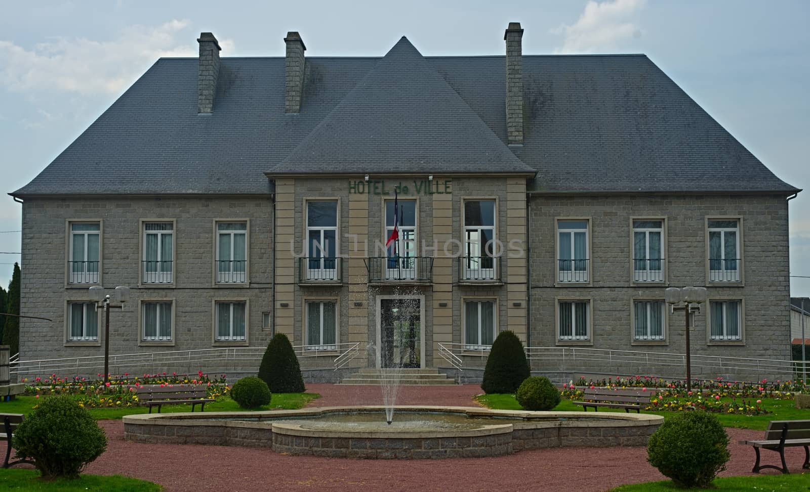 SOURDEVAL, FRANCE - April 6th 2019 - View on City hall by sheriffkule